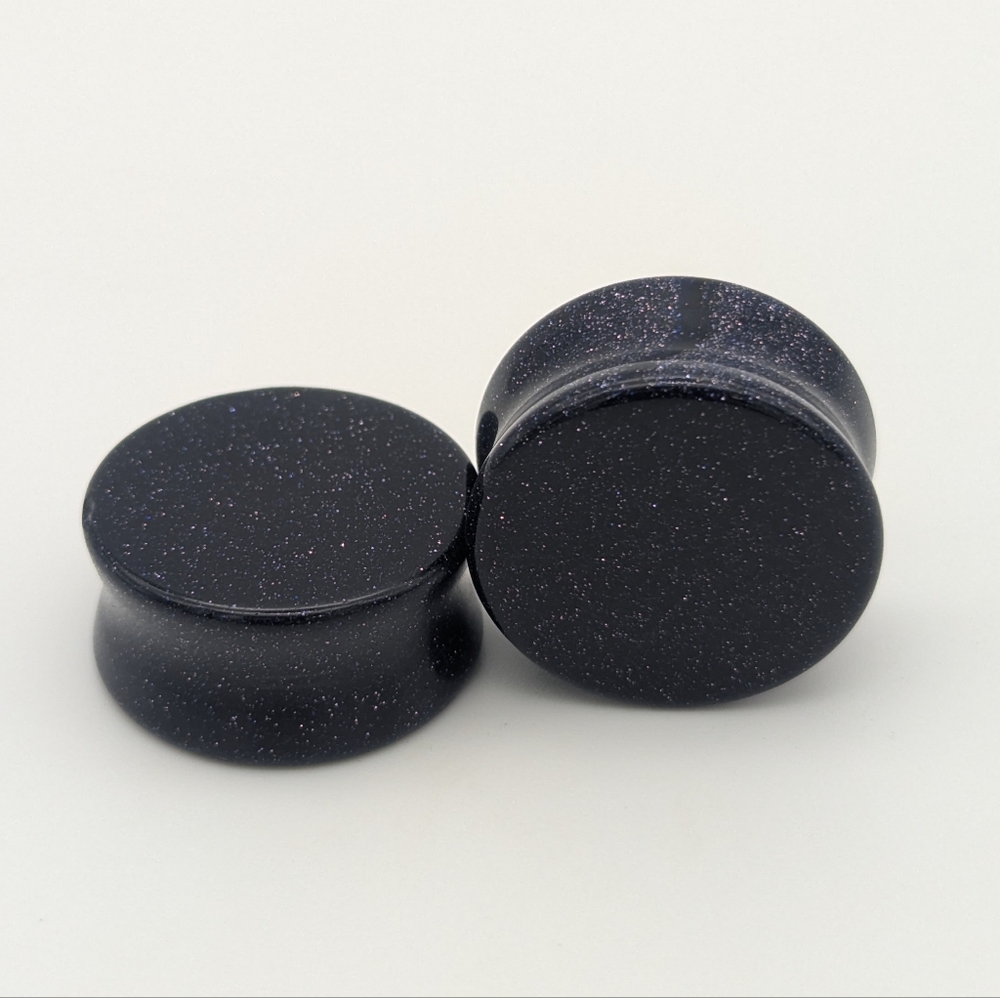 Pair of Double Flare Blue Goldstone Crystal Plugs Gauges, Size 5/8 inch (16 mm)